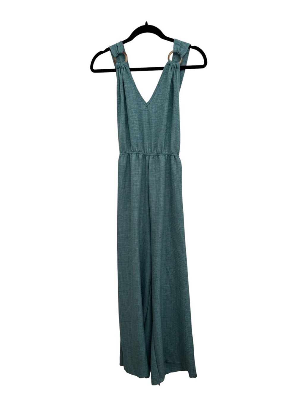 Teal V-Neck Wide-Leg Jumpsuit with Ring Strap